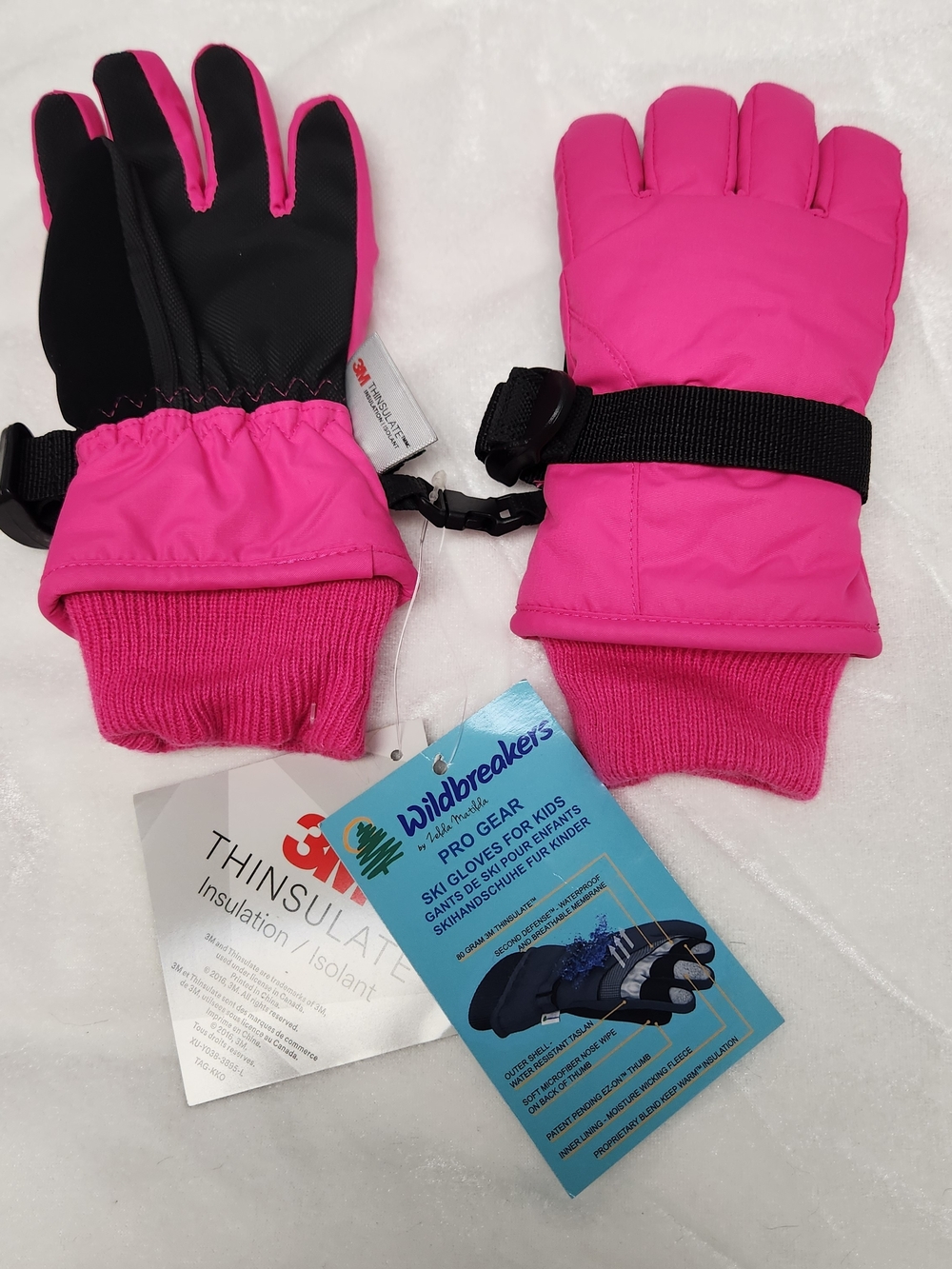 Windbreakers 3M Thinsulate Bright Pink Kids Ski Gloves with Black Palms